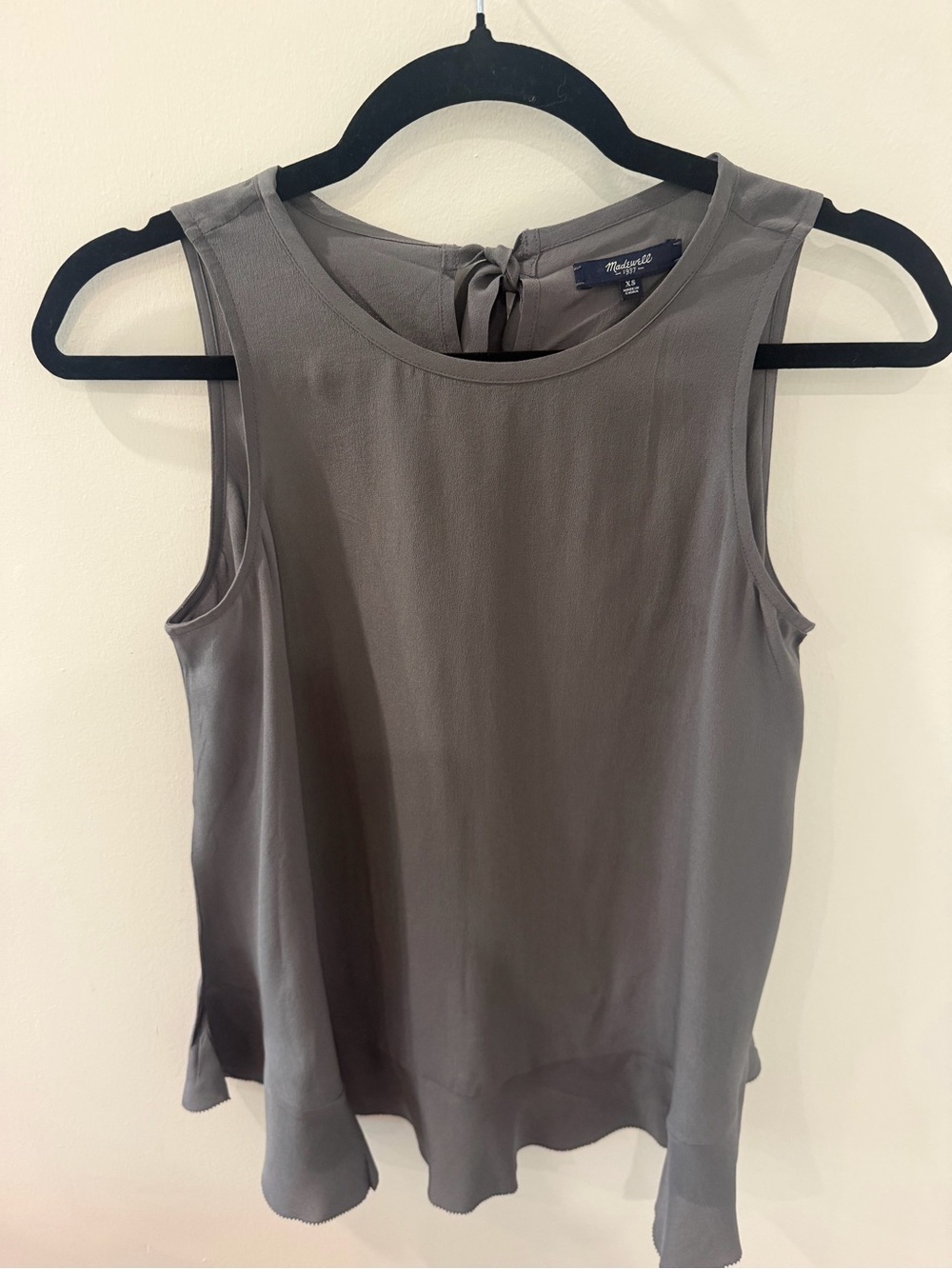 Madewell 100% Silk Keyhole Tie Back Tank Top Gray Charcoal XS